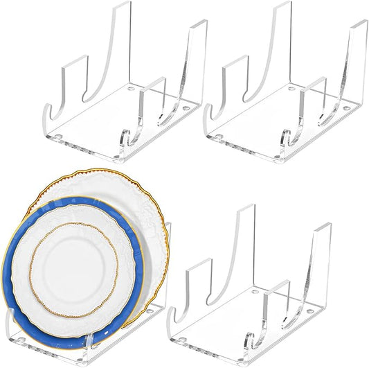 4 Pcs Acrylic 2-Tier Plate Display Stand,Clear Dinnerware Holder for China Platters Kitchen & Cabinet Organizer Rack for Tableware Display (2-Tier)