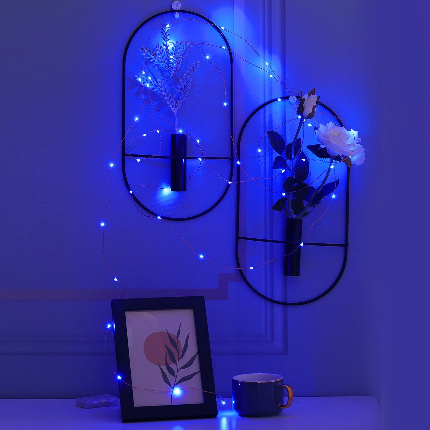 Ariceleo Led Fairy Lights Battery Operated, 1 Pack Mini Battery Powered Copper Wire Starry Fairy Lights for Bedroom, Christmas, Parties, Wedding, Centerpiece, Decoration (5m/16ft Blue)