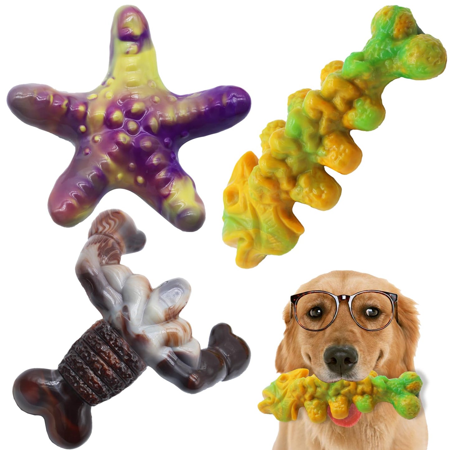 Dog Chew Toys for Aggressive Chewers,3 Pack Tough Dog Bone Toys to Keep Them Busy, Indestructible Pet Toy for for Medium/Large Breed