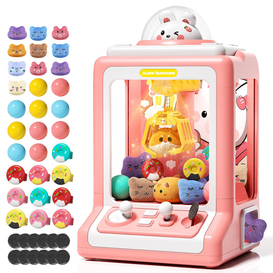 Rabbit Claw Machine for Kids, Mini Vending Machine with Game Coins & Music, Prize Dispenser Toys for Girls and Boys, Electronic Claw Game Machine for Party Birthdays, Includes 30 Mini Toys