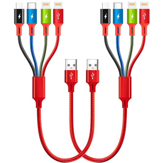 Multi Charging Cable, 1Ft/2Pack Multi Charging Cord, 4 in 1 Multi Charger Cable,Short Multi Charger,Fast Charging with IP/Type C/Micro USB Ports for Cell Phones/Tablets/Samsung Galaxy/LG/iPads & More
