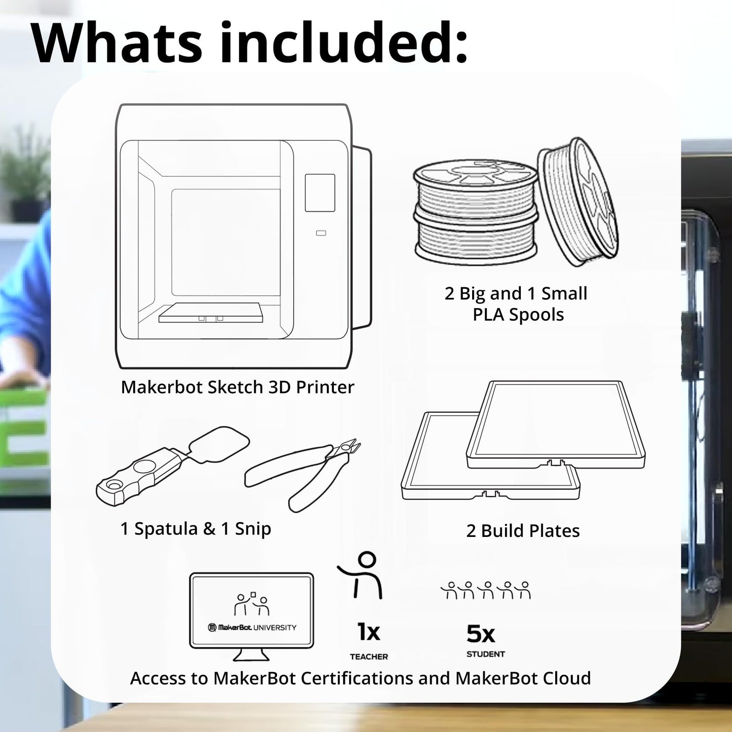 MakerBot Sketch Single-Printer Setup 3D Printer with Cloud Printing File Management Software for One Teacher and Five Students