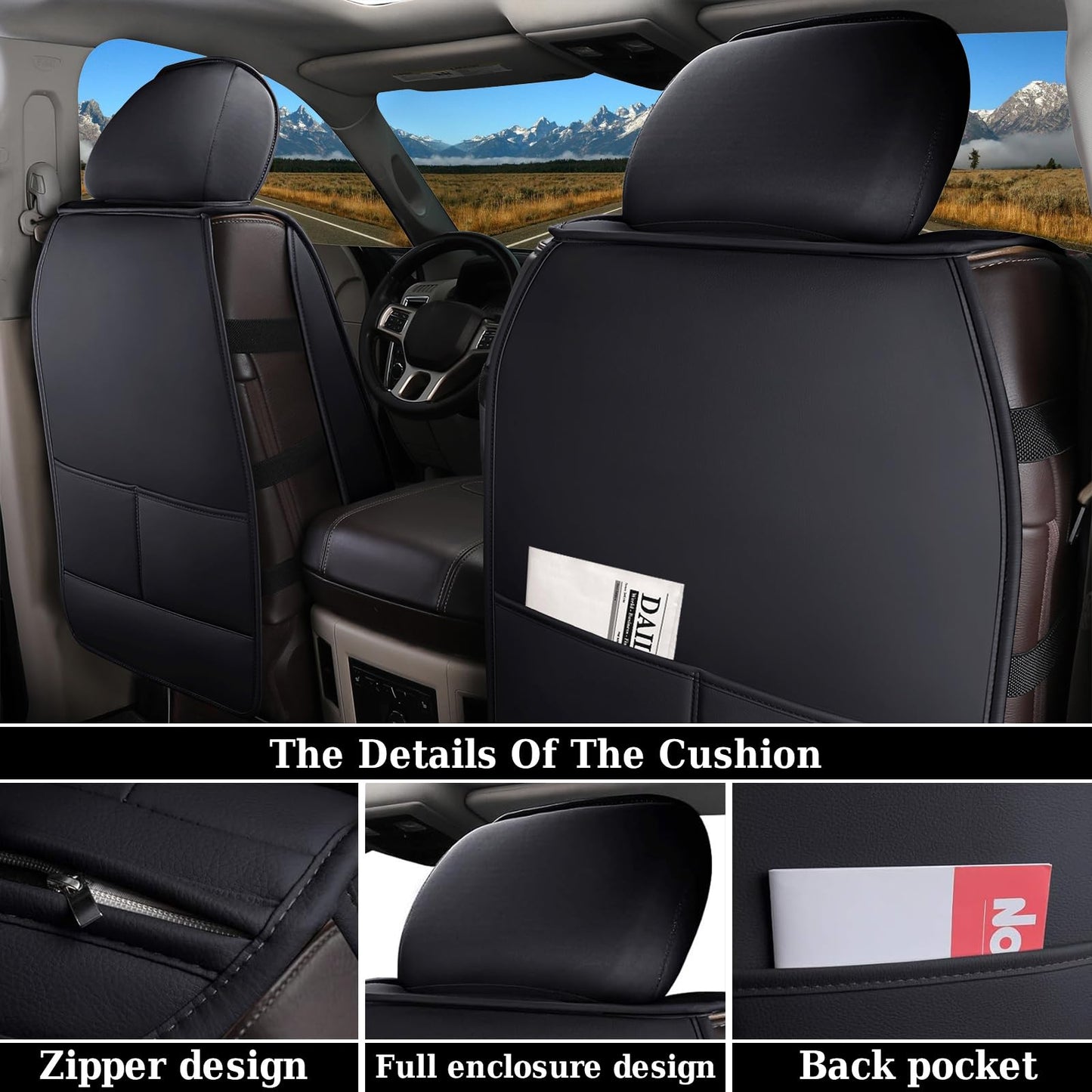 Coverado Ram Seat Covers Full Set, Waterproof Ram 1500 Seat Cover Compatible with 2002-2025 Dodge RAM 1500 2500 3500 Crew Quad Cab with Curved Bench, Black