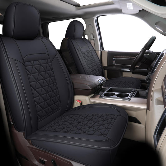 Coverado Ram Seat Covers Full Set, Waterproof Ram 1500 Seat Cover Compatible with 2002-2025 Dodge RAM 1500 2500 3500 Crew Quad Cab with Curved Bench, Black