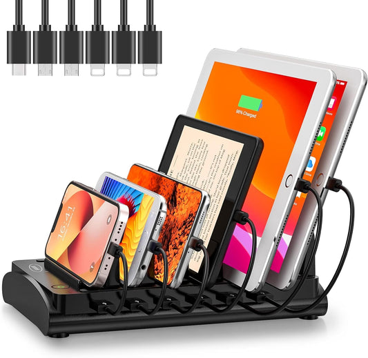Charging Station for Multiple Devices, Bototek 60W 6 Ports Multi Charger Station for iPhone, iPad, Cell Phone, Tablets, and Other Electronics (6 Ports-Black)
