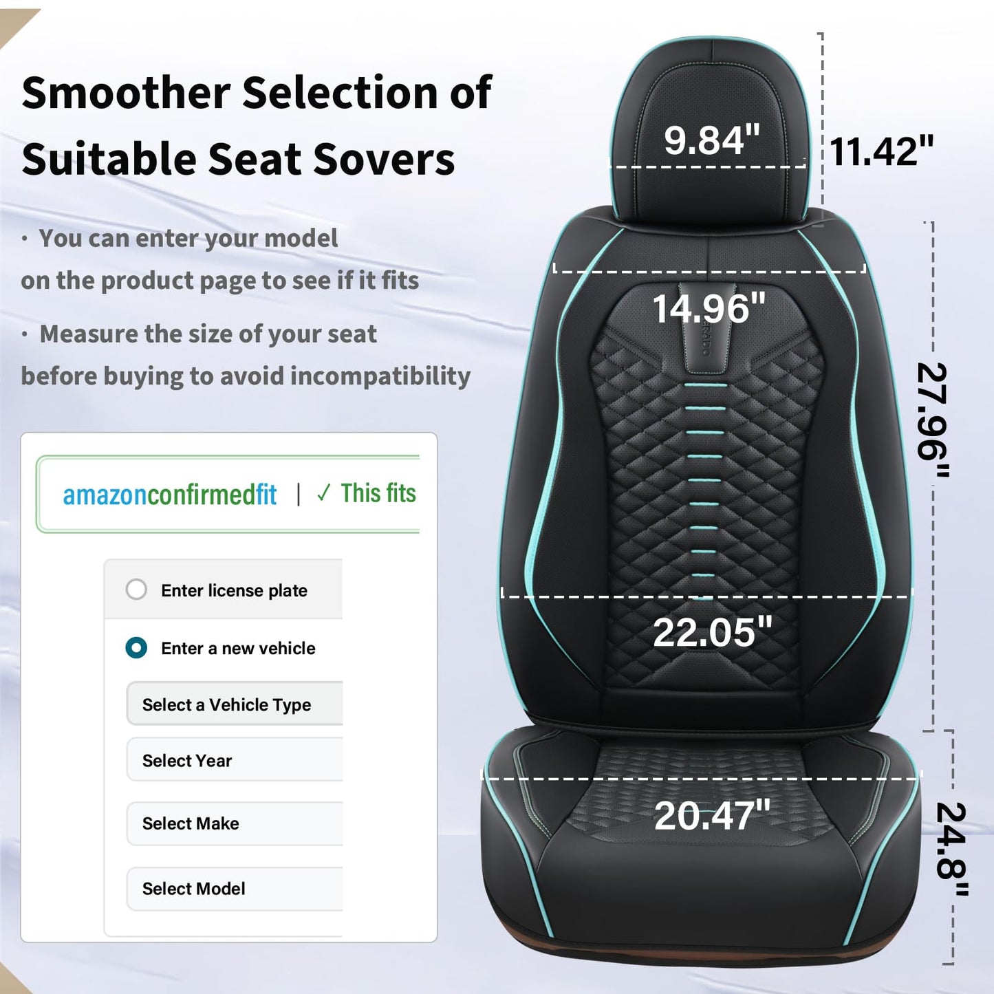 Coverado Leather Seat Covers, Car Seat Covers Full Set, Nappa Leather Seat Covers for Cars, Car Seat Protector Waterproof, Black Car Seat Cover, Universal Seat Cover Fit for Most Cars(Black&Blue)