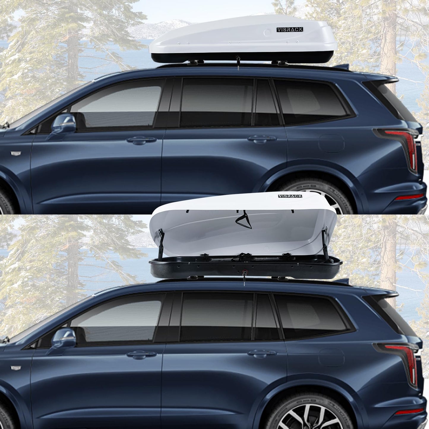 QUAWIP Rooftop Cargo Box,Rooftop Cargo Carrier Hard Shell with Security Keys, Waterproof Heavy Duty Roof Cargo Box, 56 (L) x 30 (W) x 15(H) Inches 13 Cubic Feet (Tool-Free Install) (T22)