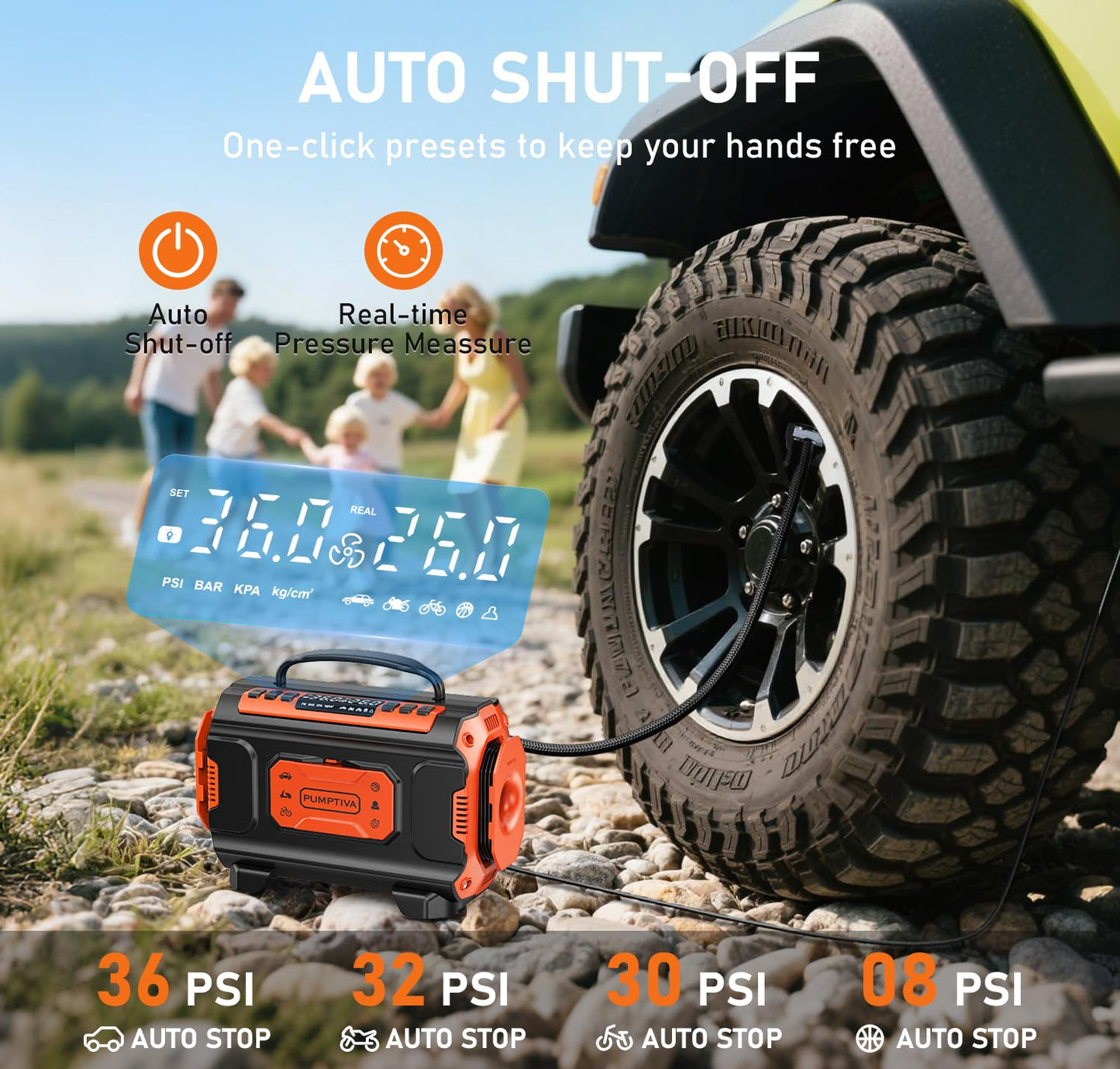 Tire Inflator Portable Air Compressor, 12V DC 110V AC Car Tire Pump, Air Mattress Pump with Inflation & Deflation Mode, Dual Powerful Motors Air Pump for Car, Bicycle, Air Mattress