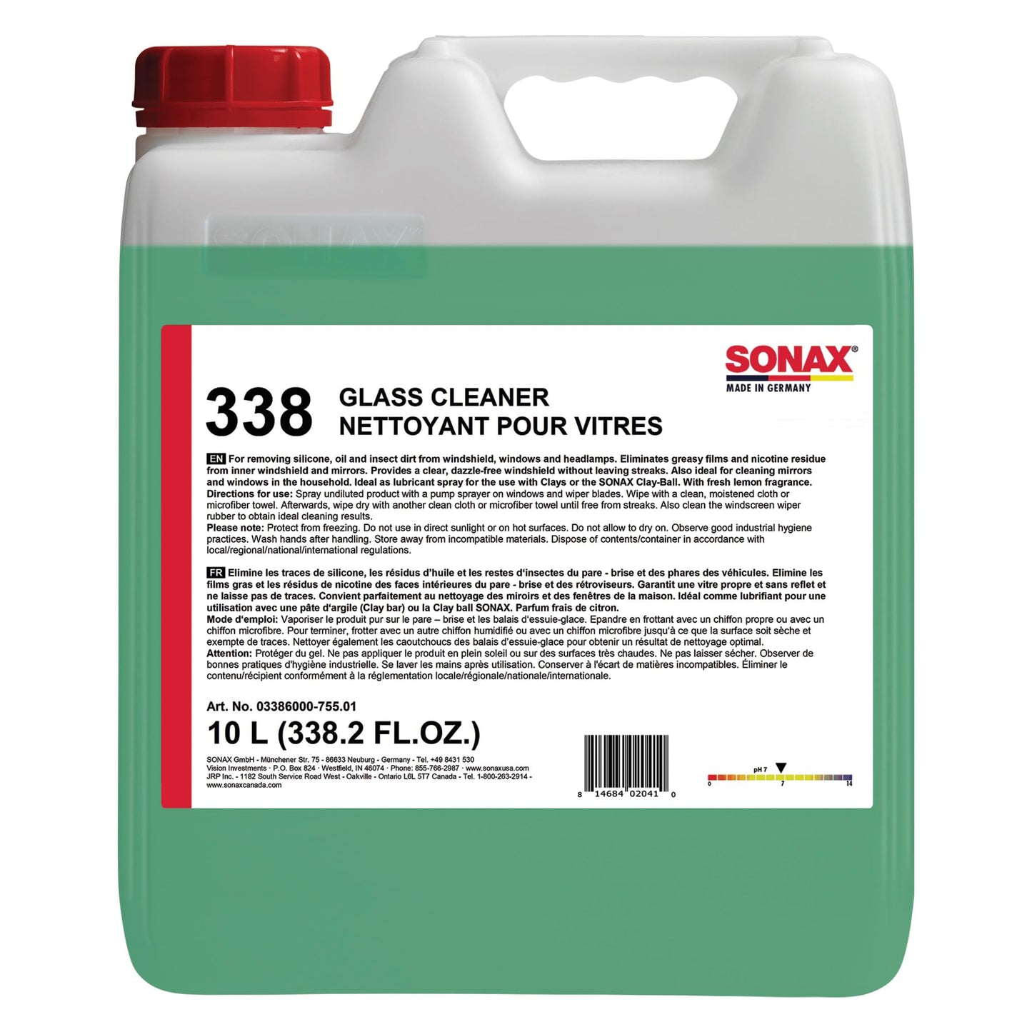 SONAX Glass Cleaner | Powerful Streak Free Formula for Crystal Clear Windows and Mirrors | Easily Removes Dirt Grease and Grime | Safe for Automotive and Household Use | 338600 | 10L