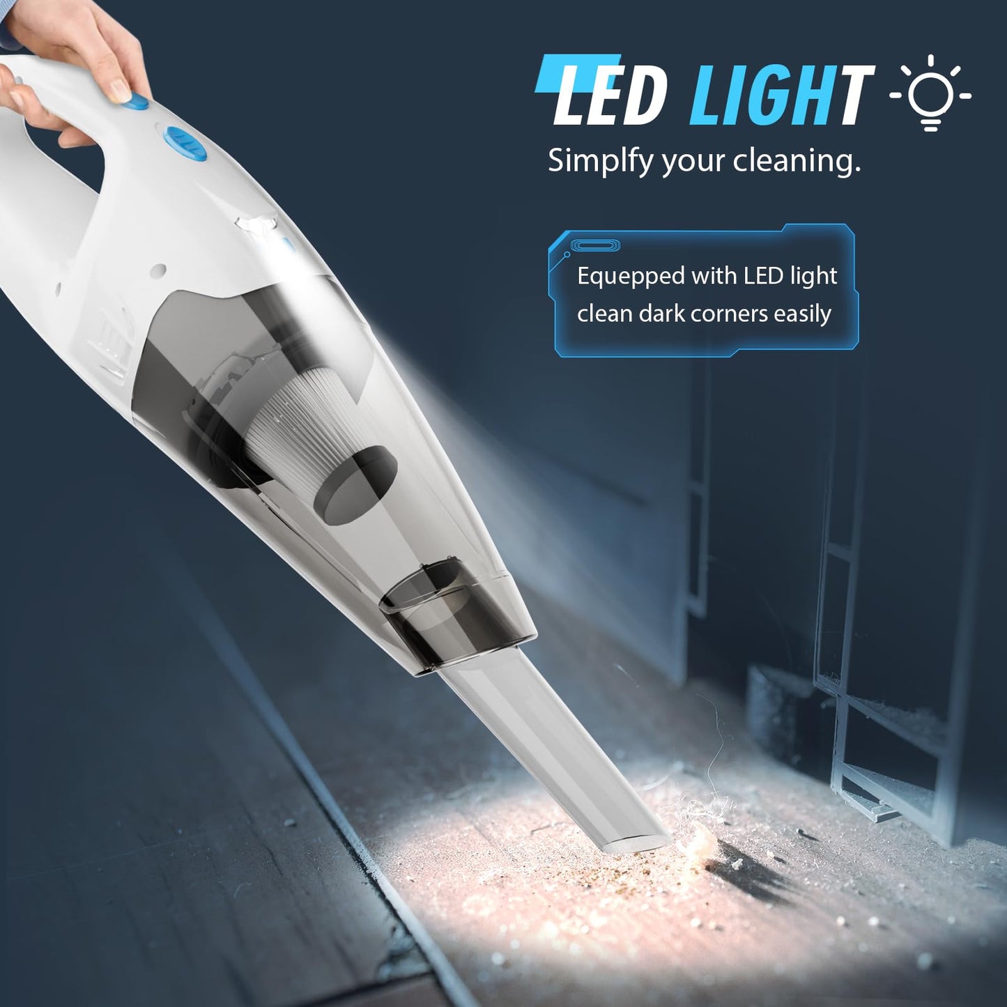 FUOAYOC Handheld Vacuum Cordless, Hand Vacuum Cordless Rechargeable with LED Light/Multi Accessories,1.6lbs Car Portable Vacuum Cleaner for Pet Hair, Home, Car, Office