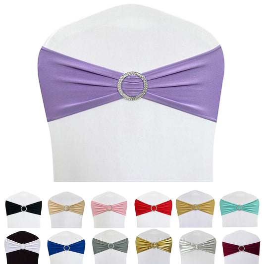 Maiangel Spandex Chair Sashes Bands 50PCS Stretch Chair Ties Bows with Buckle Slider for Wedding Party Banquet Decoration (Lavender)…