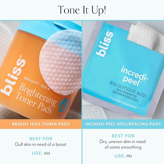 Bright Idea Vitamin C + Peptide Toner Pads | 12% Hydration + Brightening Complex for Radiant, Smooth Skin | Helps Reduce Look of Dark Spots & Support Firmness - 70 pads