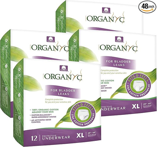 Organyc Bladder Control Underwear for Women - Organic Cotton Protective Underwear for Incontinence, Leak Protection, Odor Protection and Sensitive Skin, X-Large, 48 Count