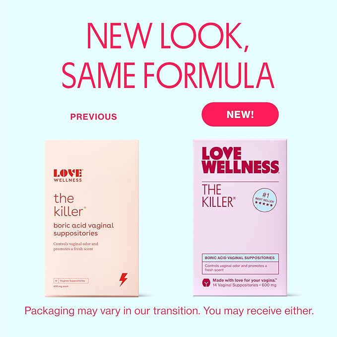Love Wellness The Killer | Boric Acid Suppositories for Women | Vaginal Suppository for Healthy pH Balance & Vaginal Odor Control to Promote Fresh Scent | Vaginal Health Support | 14 Count
