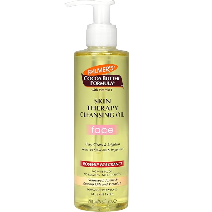 Palmer's Cocoa Butter Formula Skin Therapy Cleansing Oil, Gentle Makeup Remover with Rosehip Oil and Vitamin C, 6.5 Ounce