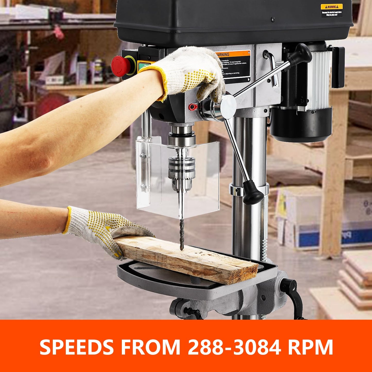 GarveeTech 13 in Floor Drill Press, 7.5 Amp 120V Pure Copper Motor with Swing-away Safety Guard, 288-3084 RPM Variable Speed, 0-45°Tilting Worktable, Tabletop Drilling Machine for Wood Metal