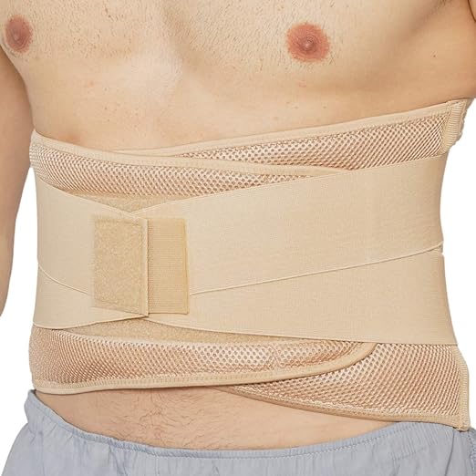 NeoTech Care Adjustable Compression Wide Back Brace Lumbar Support Belt (Beige, Size XXL)