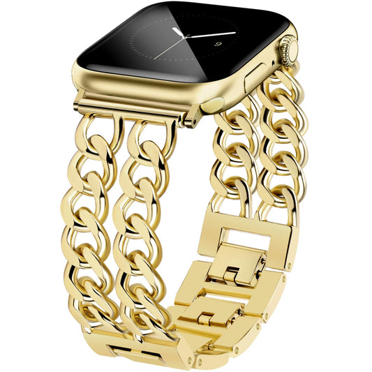 JR.DM Gold Watch Bands for Women Compatible with Apple Watch Band 38mm 40mm 41mm 42mm (S10) Adjustable Metal Band Cowboy Steel Chain Bracelet for iWatch Series1/2/3/4/5/6/7/8/9/10/SE (No Case)