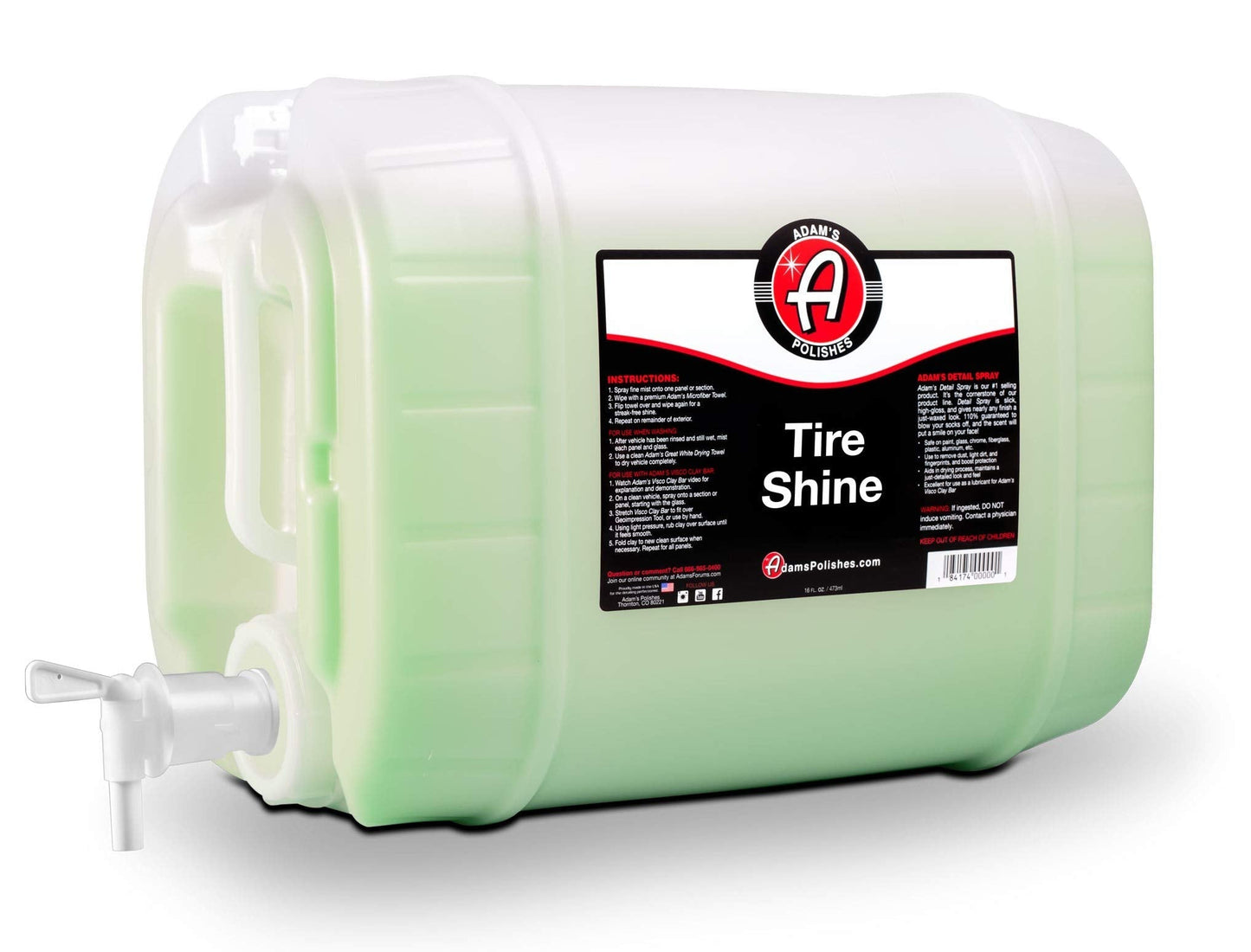 Adam's Polishes Tire Shine 5 Gal - Spray Tire Dressing W/ SiO2 For Non Greasy Car Detailing | Use W/Tire Applicator After Tire & Wheel Cleaner | Tire Ceramic Coating Car Wax Like Tire Protection