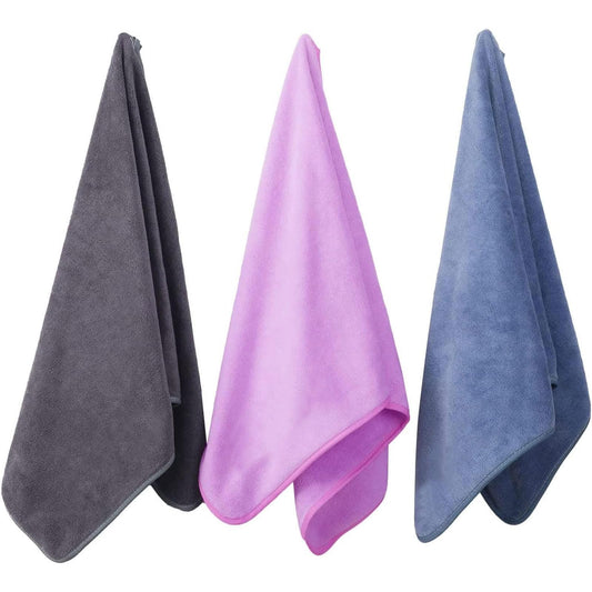 Microfiber Gym Towels Bigger Size Super Soft for Exercise Fitness, Sports, Workout, 380-GSM 15-Inch x 31-Inch Quick-Drying Towels (3 Pack, Grey+Blue+Navy Blue)