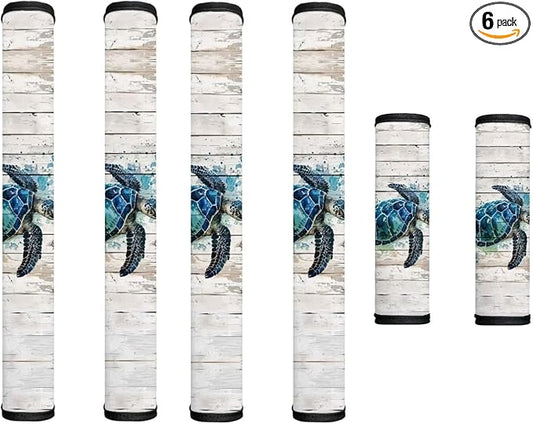 6 PCS Refrigerator Door Handle Covers Electric Appliance Handles Decor Anti-Skid Protector Gloves for Fridge Oven Kitchen Cabinet Home Decor, Watercolour Sea Turtle Wood Grain White