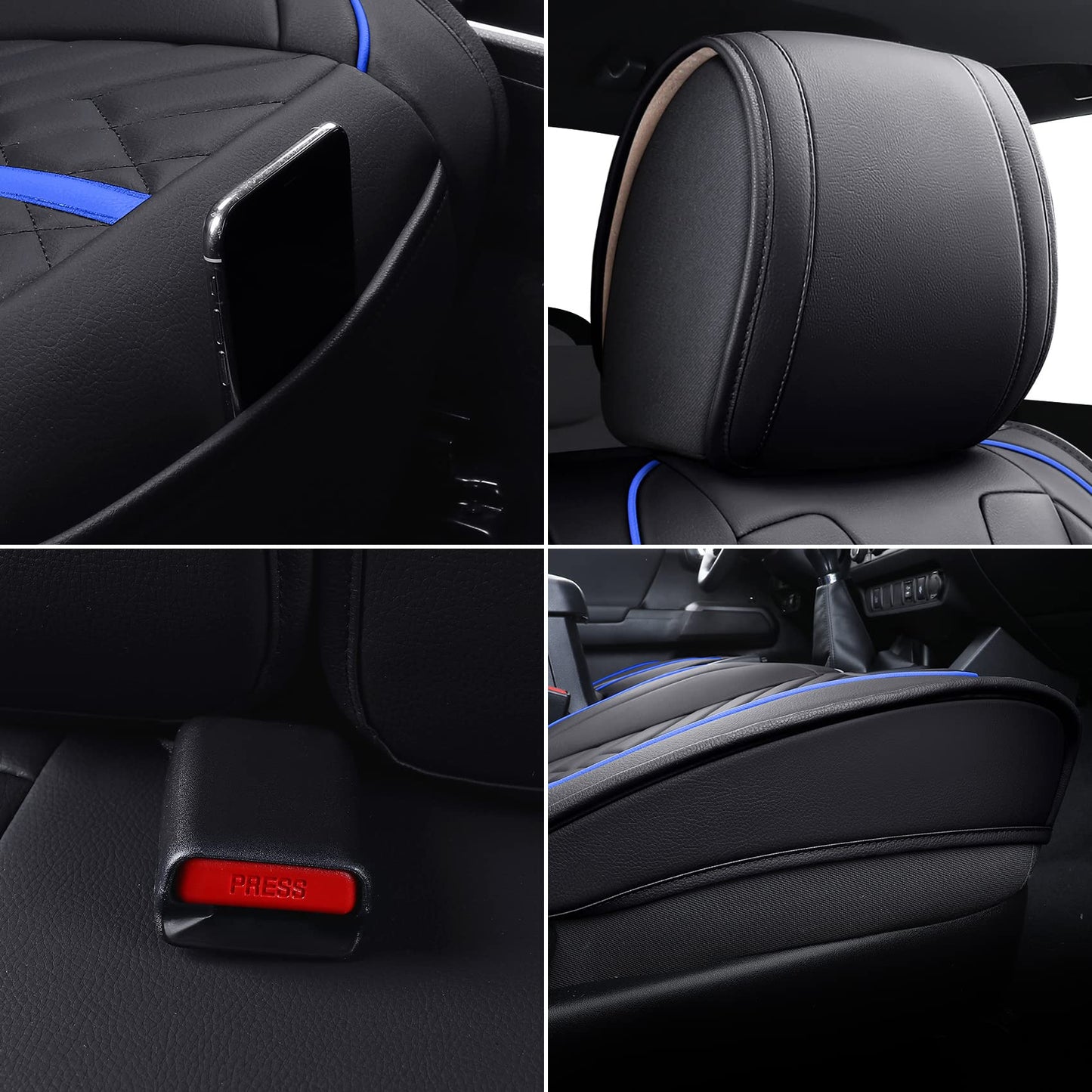 Tomatoman Toyota Tacoma Car Seat Covers Compatible with 2005-2015 2016-2023 2024 2025 Truck Access Crew Double Cab TRD Sport Offroad SR5 V6 Limited(Full Set/Black-Blue)