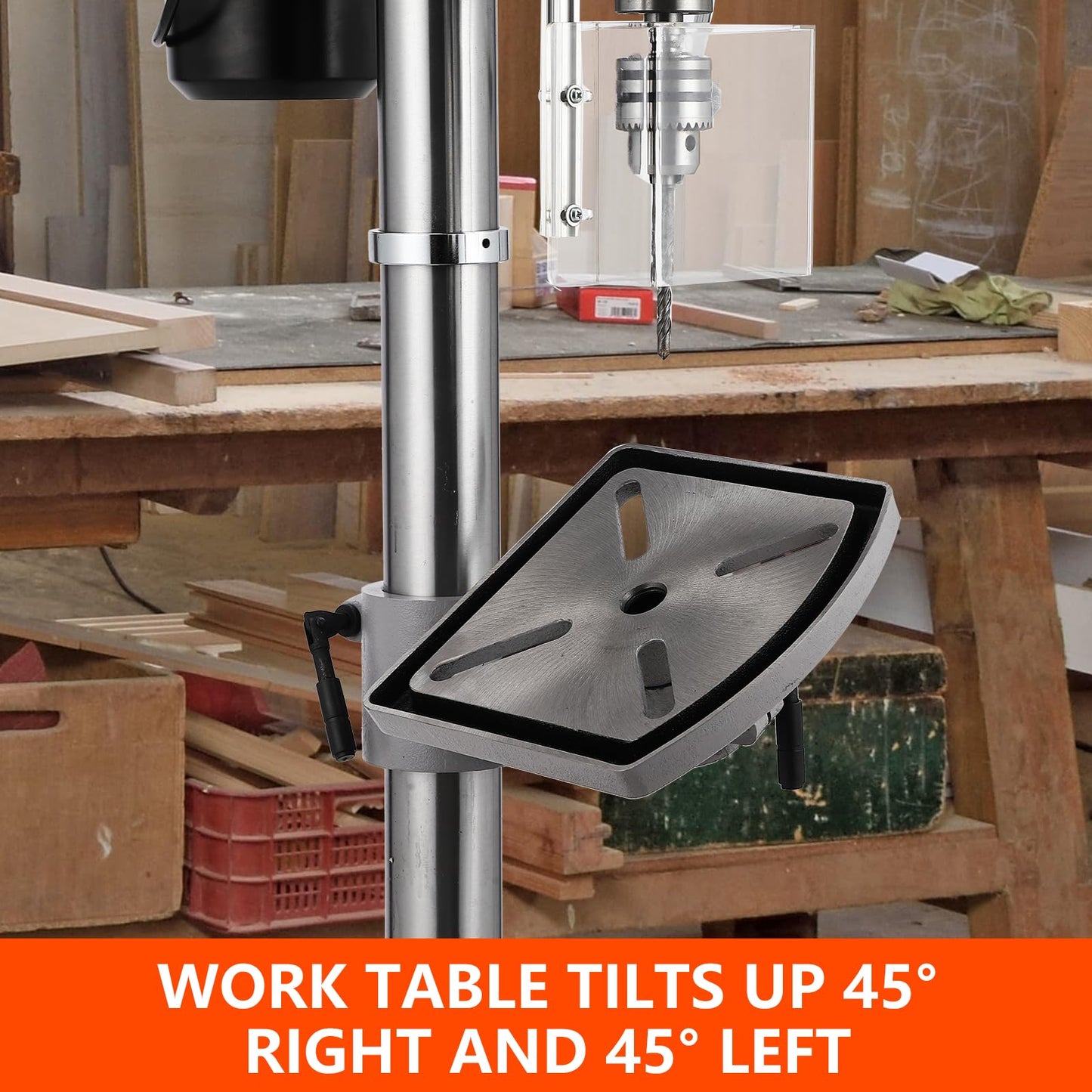13 in Benchtop Drill Press, 7.5 Amp 120V Pure Copper Motor with Swing-away Safety Guard, 288-3084 RPM Variable Speed, 0-45°Tilting Worktable, Tabletop Drilling Machine for Wood Metal