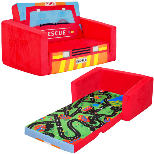 MallBest Kids Sofas Children's Sofa Bed Baby's Upholstered Couch Sleepover Chair Flipout Open Recliner(Red/Fire Truck)