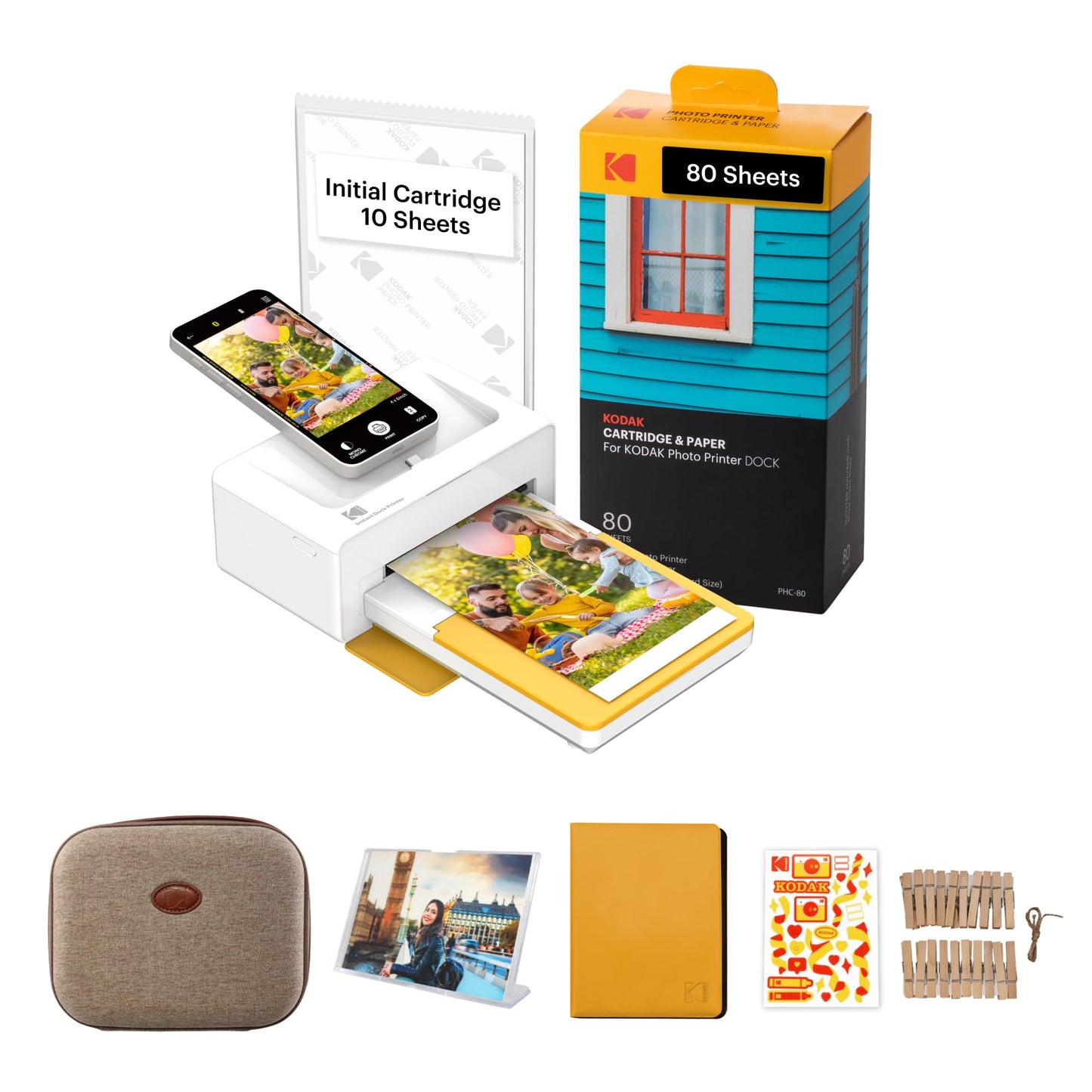 KODAK Dock Plus 4Pass Instant Photo Printer (4x6 inches) + 90 Sheets Gift Bundle