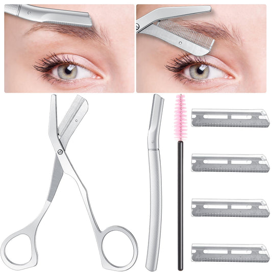Lanties Eyebrow Grooming Scissors, Stainless Steel Eyebrow Scissors with Comb for Women and Men, 3 Replaceable Blades, Precision Exfoliation & Hair Eyebrow Removal for Radiant