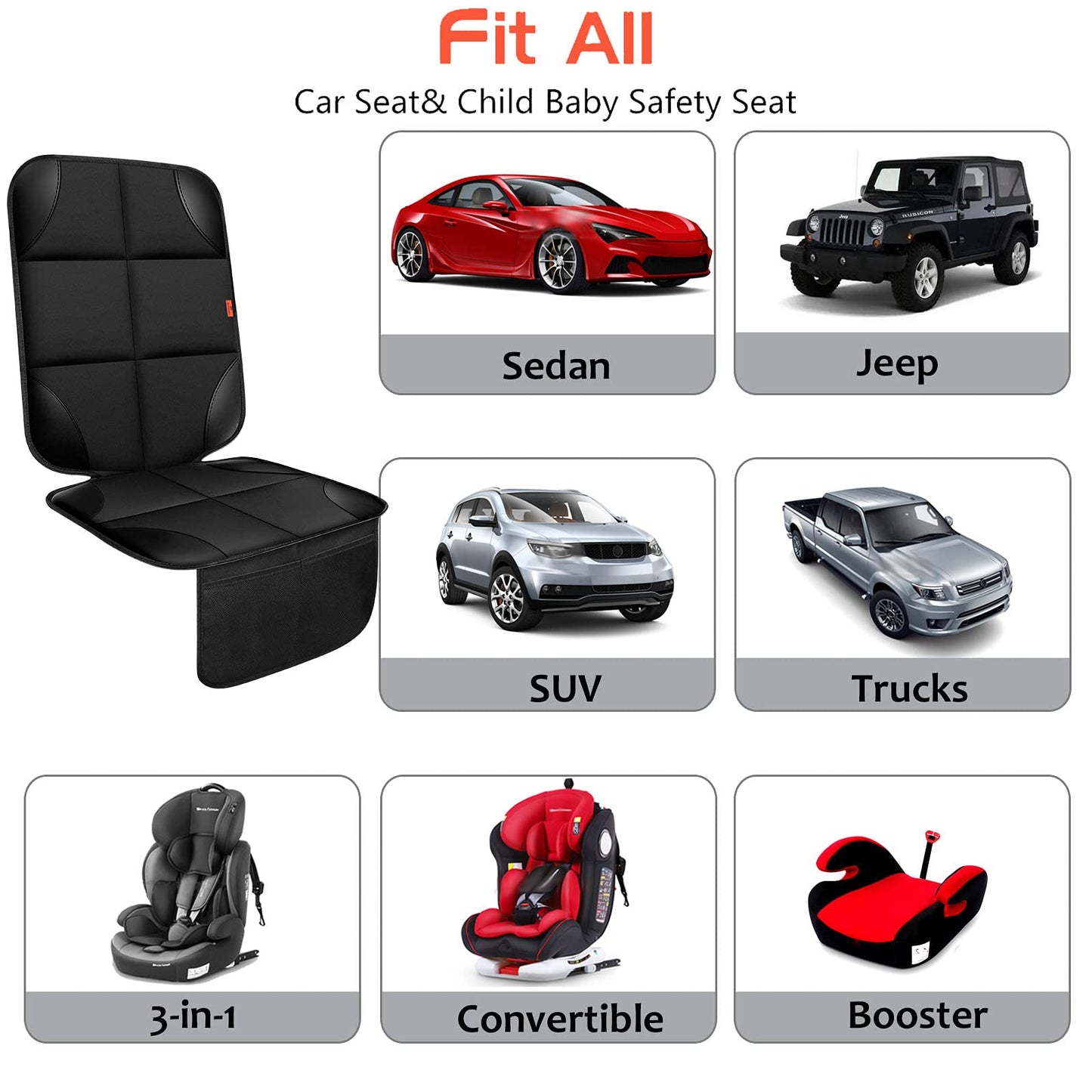 XHYANG Car Seat Protector 1 Pack Car Seat Cushion Mat Thickest Padding,Waterproof 600D Fabric Car Seat Covers for Non-Slip Backing Mesh Pockets for Baby and Pet (Black, 1 Pack)