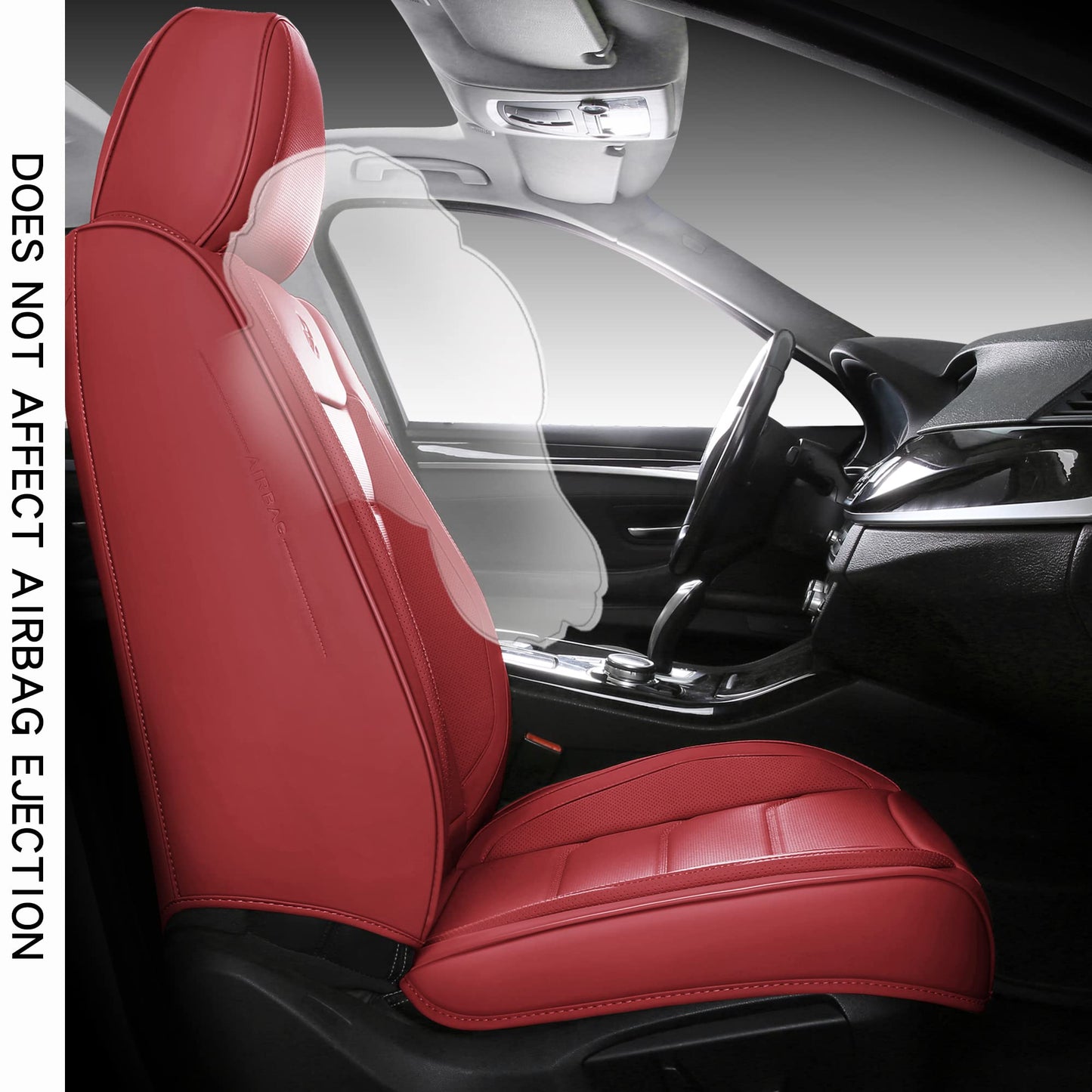 Isen-CoverAuto Full Coverage Faux Leather Car Seat Covers Full Set,Automotive Seat Covers for Cars,SUVs Pick-up Truck, Car Seat Cushion, Wine Red Seat Covers for 5 Seats