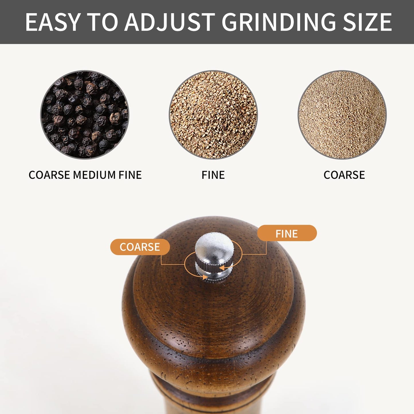 1Pack Wood Pepper Grinder, XWXO 10 Inch Salt Mill Pepper Grinder, Pepper Mill, Salt Shakers with Adjustable Ceramic Rotor - Oak Wood Pepper Grinder for Your Kitchen