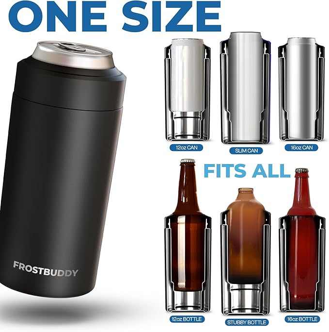 Frost Buddy Universal Can Cooler - Fits all - Stainless Steel Can Cooler for 12 oz & 16 oz Regular or Slim Cans & Bottles - Stainless Steel (Teal Glitz)