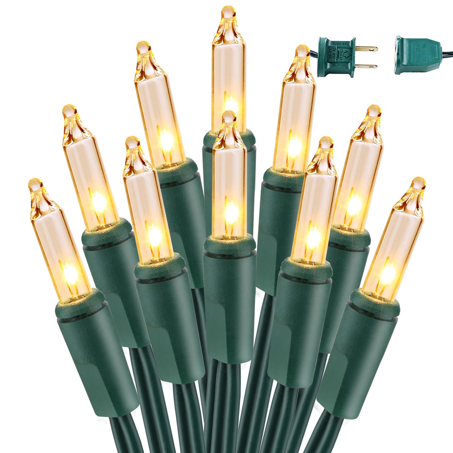BrizLabs Clear Christmas Lights Outdoor 300 Count 69.6ft Incandescent Christmas Lights Connectable Warm White Light String UL Certified Xmas Mini Light Green Wire for Indoor Tree Holiday Party Decor