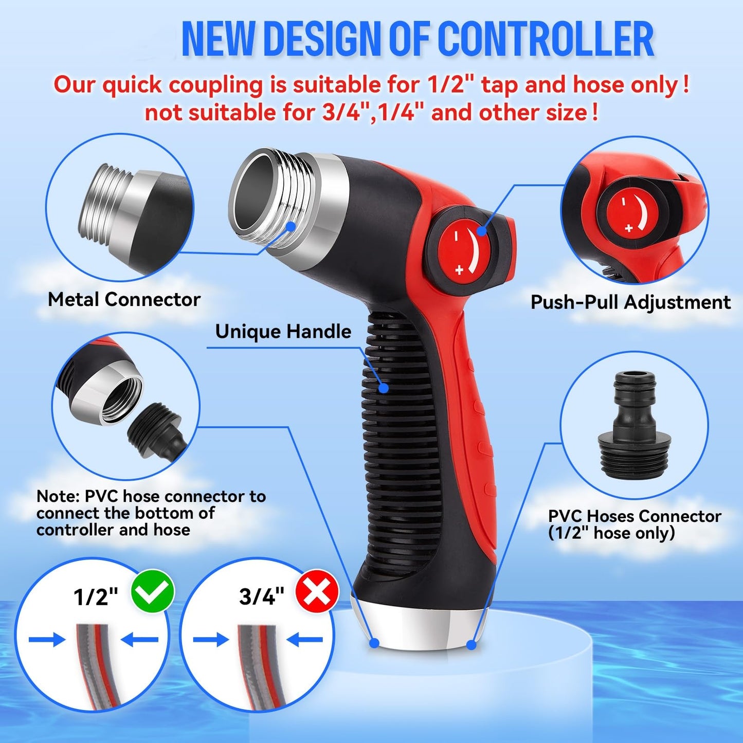 Car Wash Foam Gun/Hose Sprayer, 16 IN 1 Cannon, Adjustable with 2.5-6 Ratio Dial Foam Blaster, 1L Bottle, Nozzles, Mitten, 1/2” Quick Connector for Garden Hose, for Car/Garden Cleaning