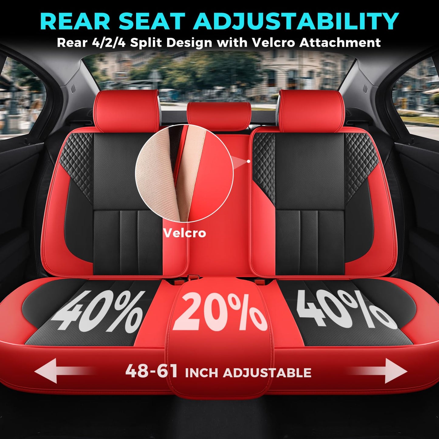 FEINEPRO Car Seat Covers Full Set - Universal Seat Covers for Cars SUV Truck – Faux Leather Automotive Seat Covers, Breathable & Waterproof Front and Rear Seat Protectors, Fit for Most Cars-Redblack