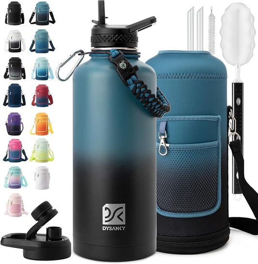 DYSANKY Insulated Water Bottle | Thickened Stainless Steel for Gym and Hiking with Straw, Carrier Bag, Handle Strap | BPA-Free 87 oz