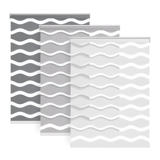 LazBlinds No Drill Cordless Zebra Blinds for Indoor Windows, Dual Layer Light Control Roller Shades for Day and Night, Light Filtering Sheer Shades for Home, 26" W x 48" H, Stone Grey