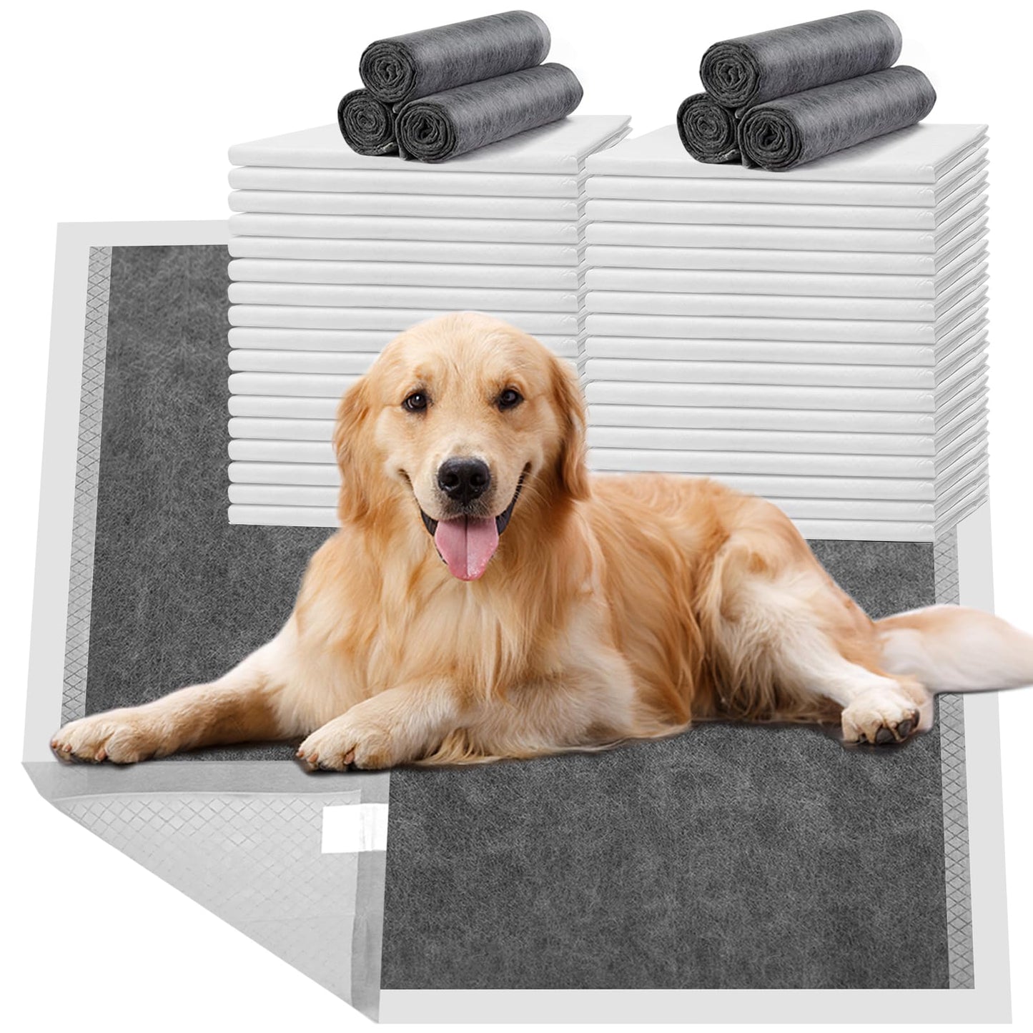 HIDOGGYLD Dog Pee Pads Extra Large 28" x 34", 30 Count, Activated Carbon Charcoal Puppy Pads XL, Potty Pads for Dogs with Adhesive Sticky Tape, Disposable Training Bed Pads for Pets, Doggies, Cats