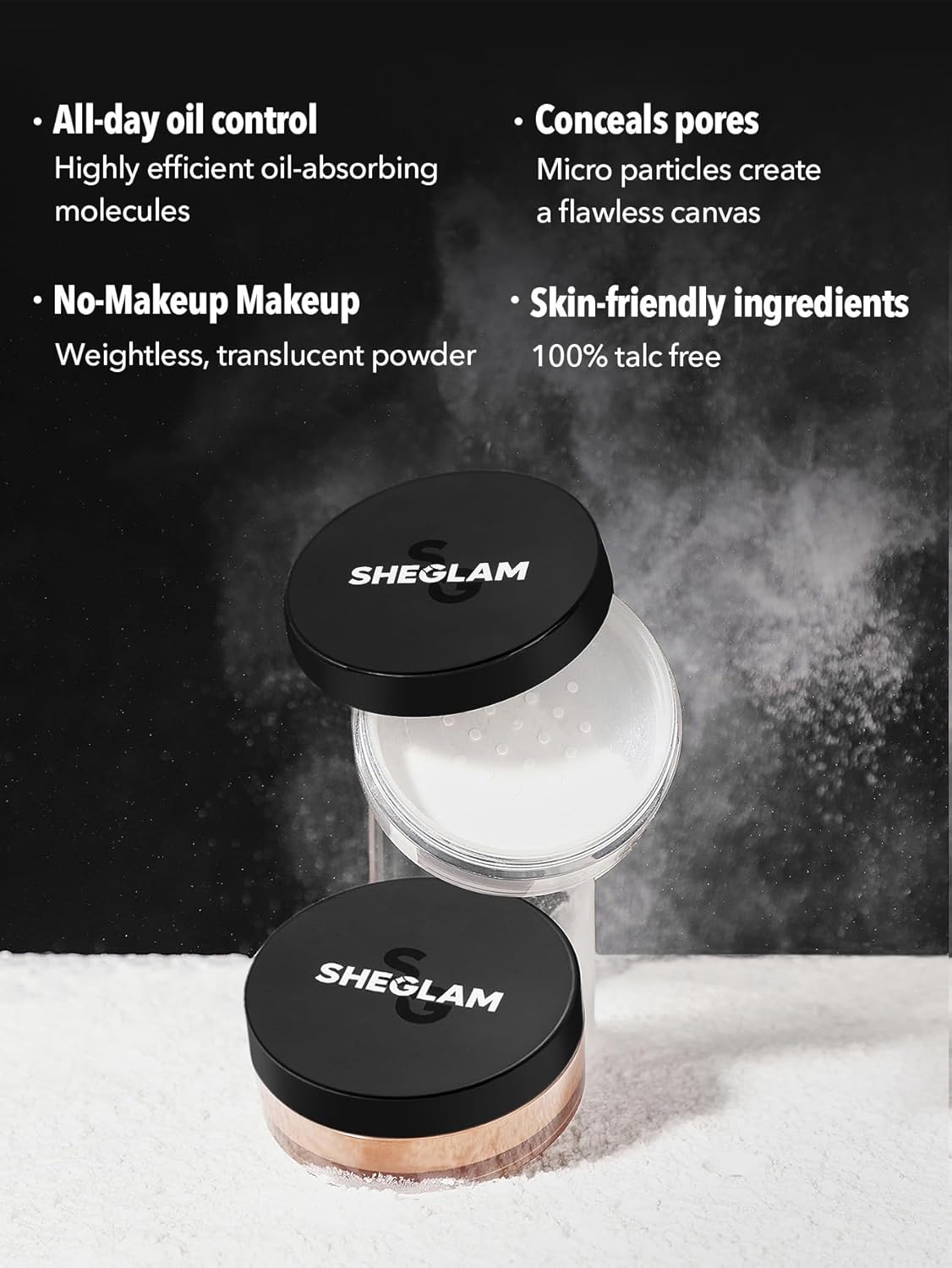 SHEGLAM Baked Glow Setting Powder Oil Control Loose Face Powder Translucent Pore-Less Flawless Smooths Fine Lines Glowy Powder - Translucent