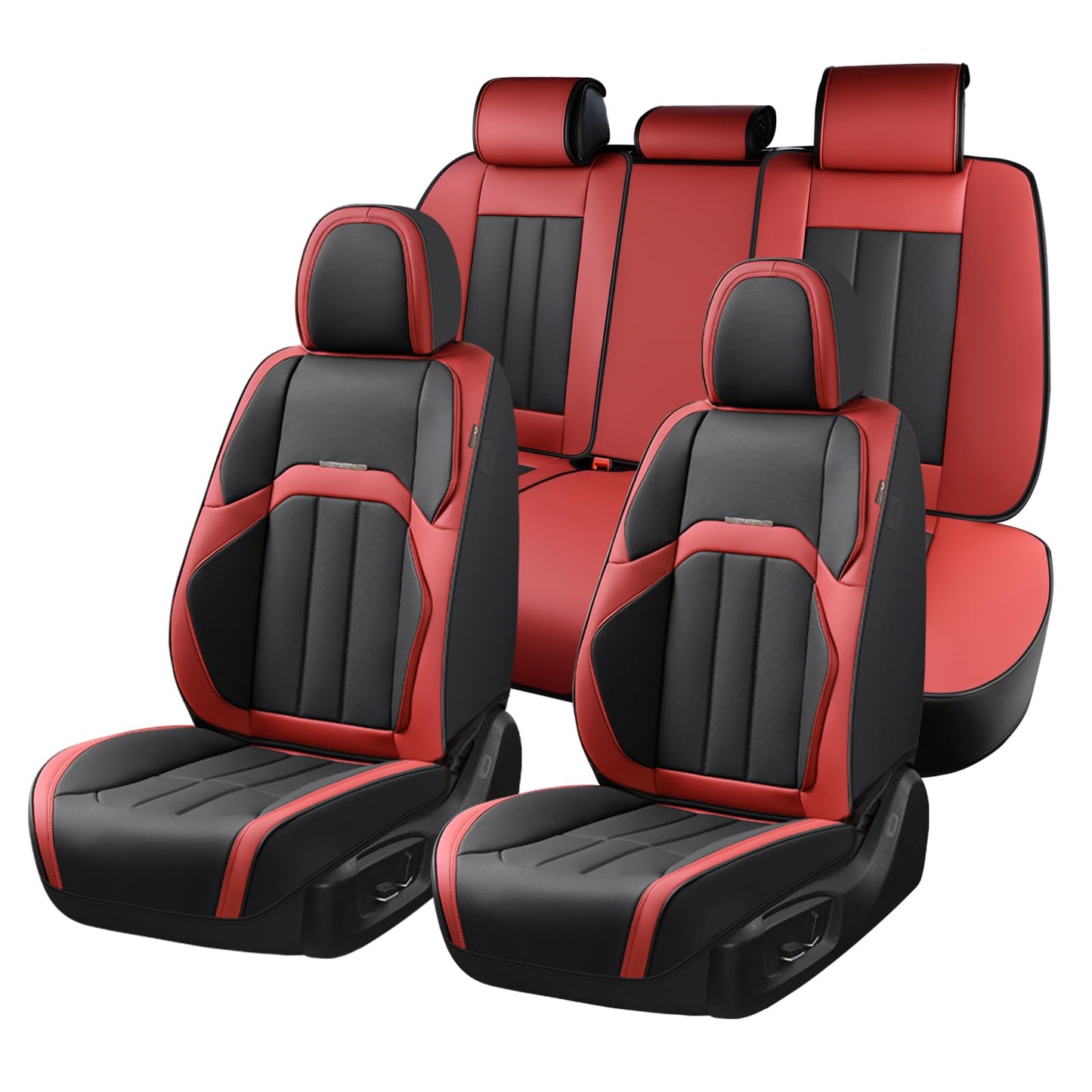 Coverado Car Seat Cover, Cover for Cars Front Seat, Premium Leather, Universal Fit Waterproof Seat Protectors, Car Seat Cushion Non-Slip for Most Cars-Black Red