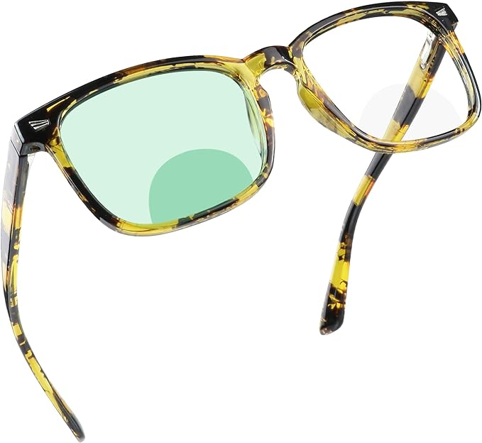 YEIN Bifocal Reading Glasses with Blue Light Blocking Lenses, Bifocal Reader for Women and Men, Vintage Square frame with Spring Hinge (+0.00/+1.25 magnification)