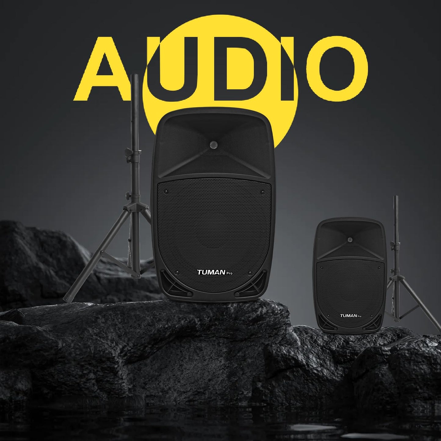 12inch PA Speaker System, 1000W High Powered Bluetooth Compatible Active + Passive Pair Outdoor Sound Speakers, Outdoor Karaoke Machine，FM Radio, Remote Control, 2 Speaker Stand, Supports SD Card/USB