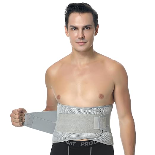 NeoTech Care Adjustable Compression Back Brace Lumbar Support Belt, Grey, Size M