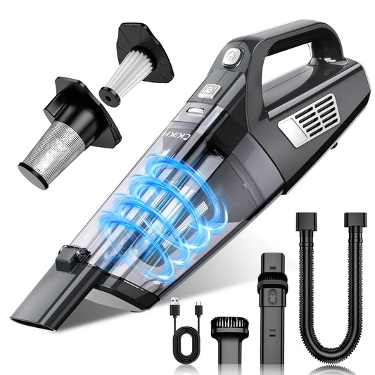 CKIKH Handheld Vacuum Cordless, 15000PA Strong Suction Hand Held Car Vacuum Cleaner Portable with Multi-Nozzles & Washable Filter, Lightweight Dust Busters Rechargeable for Home, Car, Office, Pets
