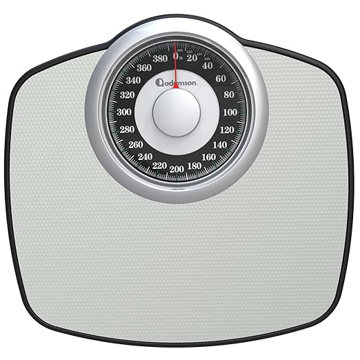 Adamson A25 Scales for Body Weight - Up to 400 LB - 5.3" Dial on 12.4" x 10.2" Platform - Anti-Skid Rubber Surface - High Precision Bathroom Scale Analog - Durable with 20-Year Assurance - Grey