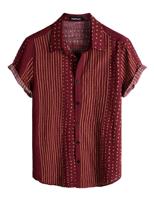 VATPAVE Mens Casual Short Sleeve Button Down Shirts Regular Fit Hawaiian Summer Shirt XX-Large WineRed