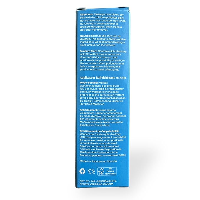 Bushbalm Ingrown Hair Roller Rescue And Nude Oil Bundle - Includes AHA & BHA - Exfoliating, Soothing, Cooling for Intimate Areas, Underarms - Helps With Razor Bumps and Ingrown Hairs, Blue (Bundle)