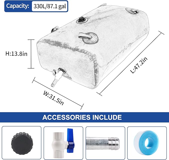 330 L/87 Gal Water Bladder Tank, Foldable Portable Water Storage Container, Emergency Water Bag for RV, Truck Bed, Fire Prevention, Drought Resistance, Blue